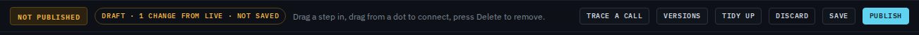 The bar with a change made: Not published, Draft, 1 change from live, not saved, and the Discard, Save and Publish buttons