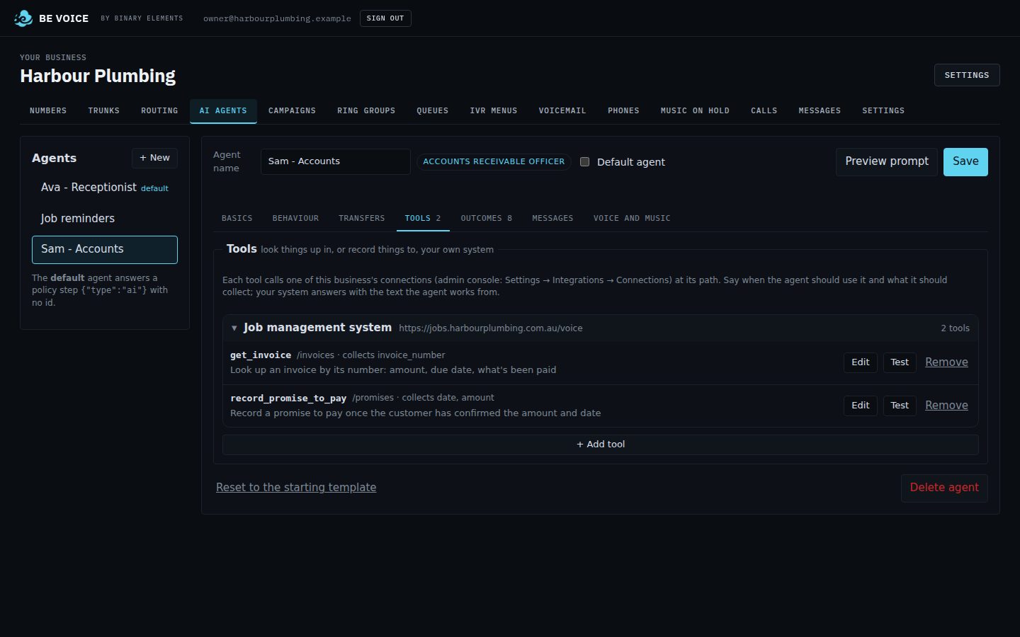 An AI agent with two lookups in the business's own system